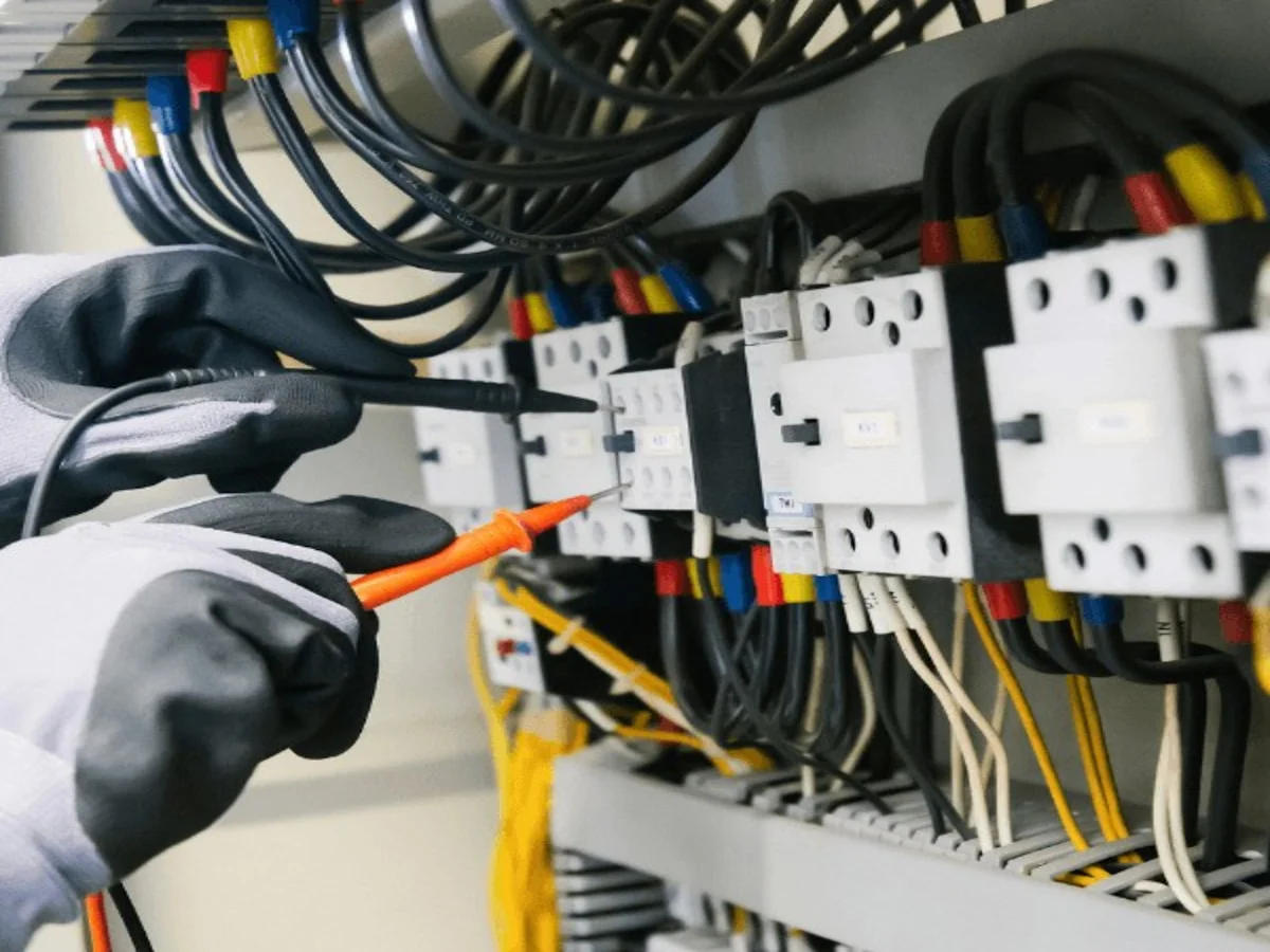 Elektriker prüft ein Schaltfeld mit dem Messgerät