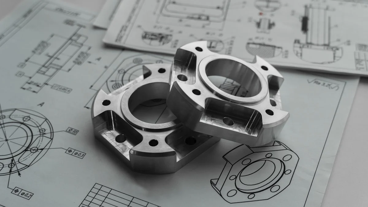 Mechanische Bauteile auf einer technischen Zeichnung